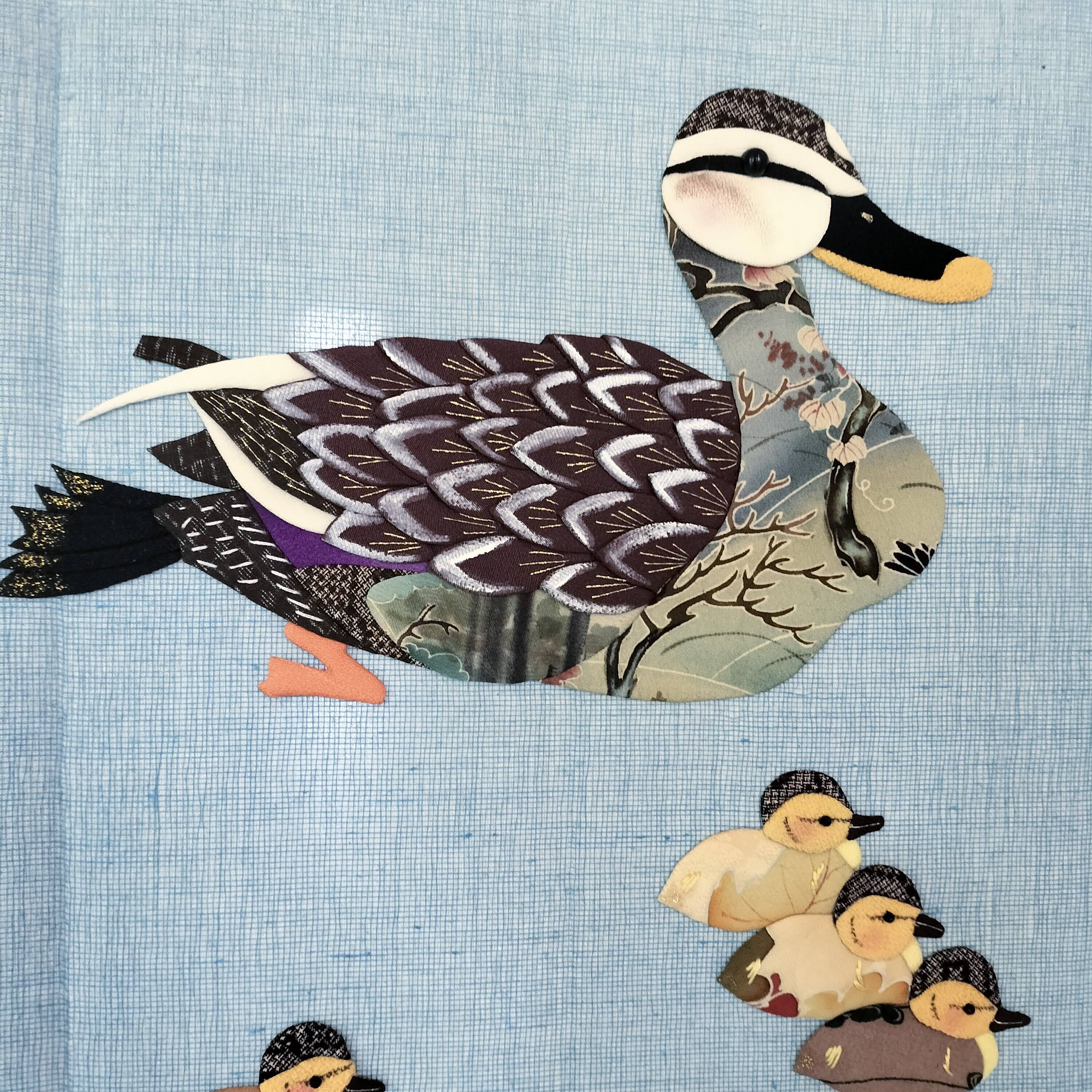夏の屛風⑦カルガモの親子/図案のみ | 花夢里